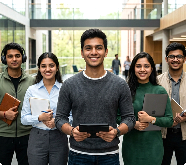 Students learning together on a university campus
